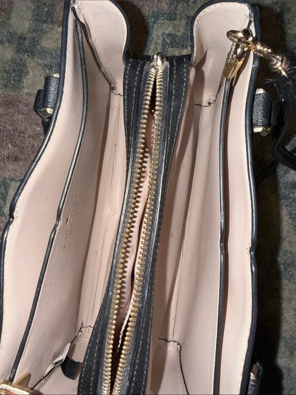 kate spade black Saffiano leather satchel with gold logo